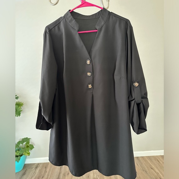 SHEIN LUNE ROLL TAB SLEEVE BLOUSE BLACK SHEIN CURVE SIZE 14 1XL 1X TUNIC TOP - Picture 5 of 6